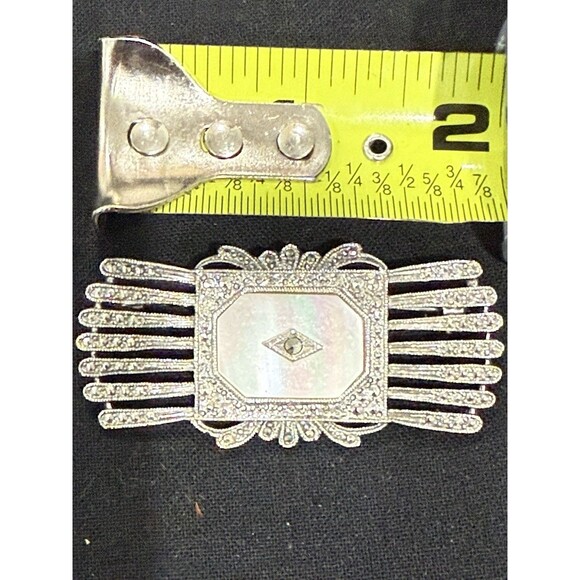 Lot of 3 Vintage Art Deco Style Brooches: MOP, Black Bar, Champagne Rhinestone - Picture 7 of 16